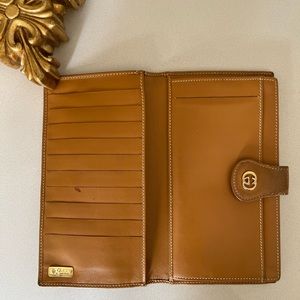 Vintage Gucci Tan Leather & Ivory Canvas Wallet